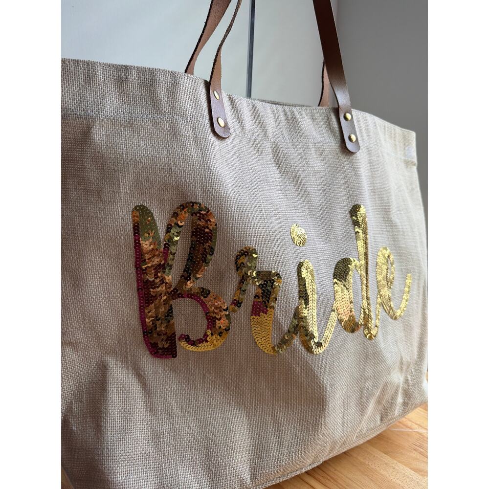 MudPie Bride Sequin Tote Bag Large Wedding Bridal Beach Honeymoon Carryall - Picture 4 of 6